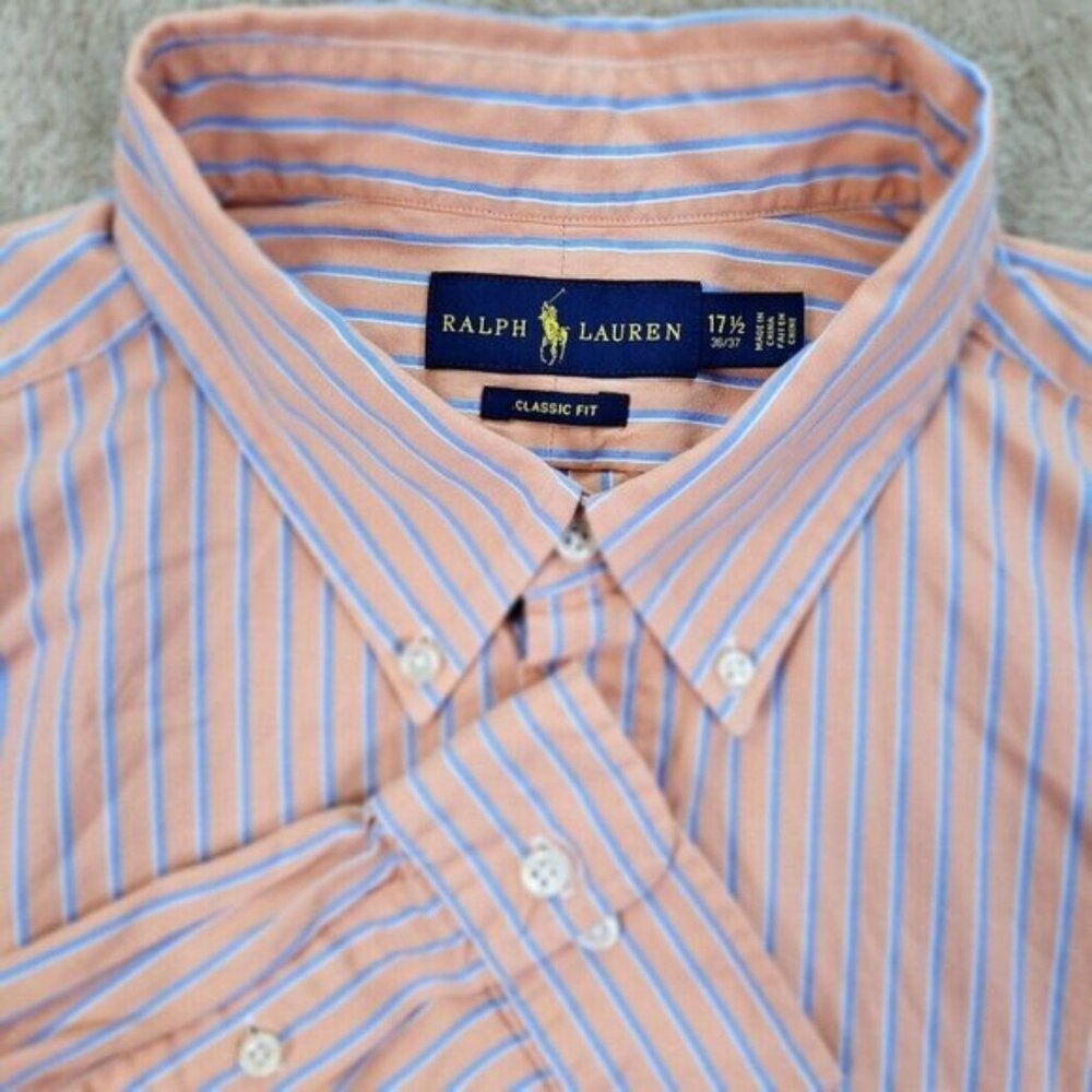 Ralph Lauren Dress Shirt Classic Fit Striped Long Sleeve Men's Size 17.5-36/37